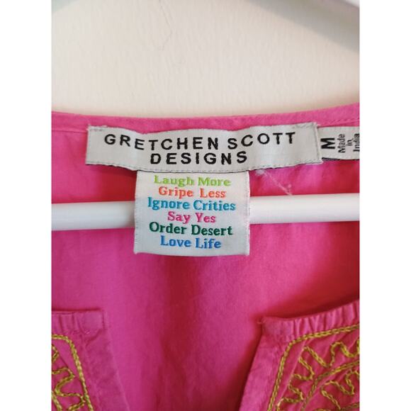 Gretchen Scott Tunic Womens Medium Pink Embroidered Floral Hipster Boho Blouse - Picture 3 of 6